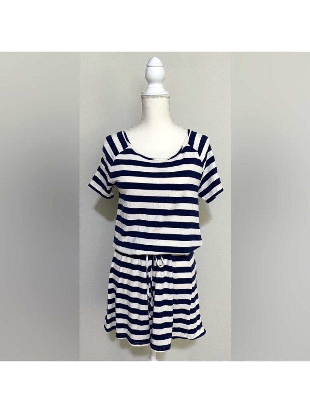 Isaac Mizrahi Womens M Blue White Striped Dress Boho Fisherman Nautical Preppy